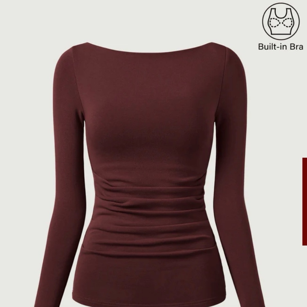 OGL Burgundy Long Sleeve Top with Built-in Bra